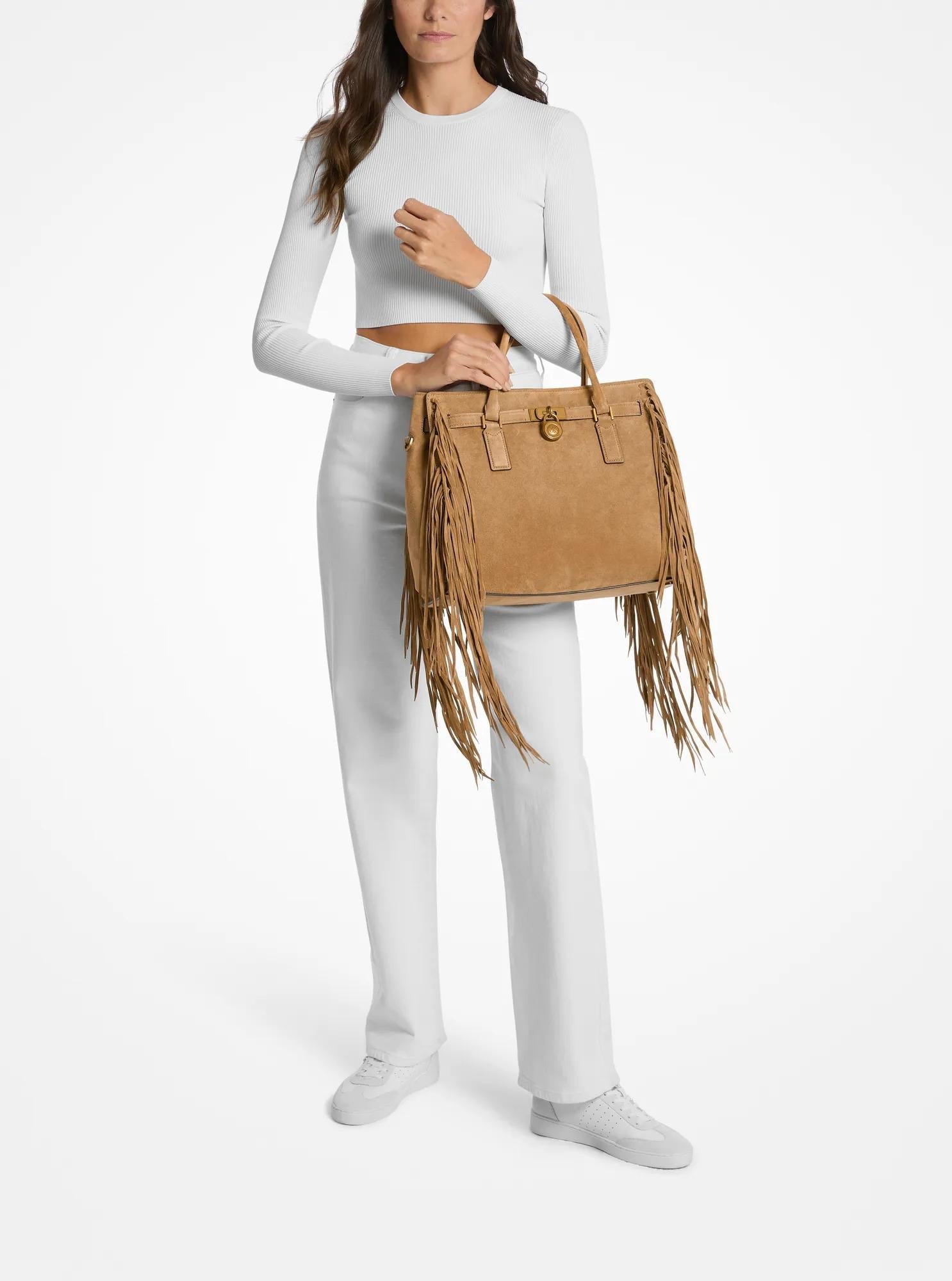 Hamilton Moderne Large Fringed Suede Satchel