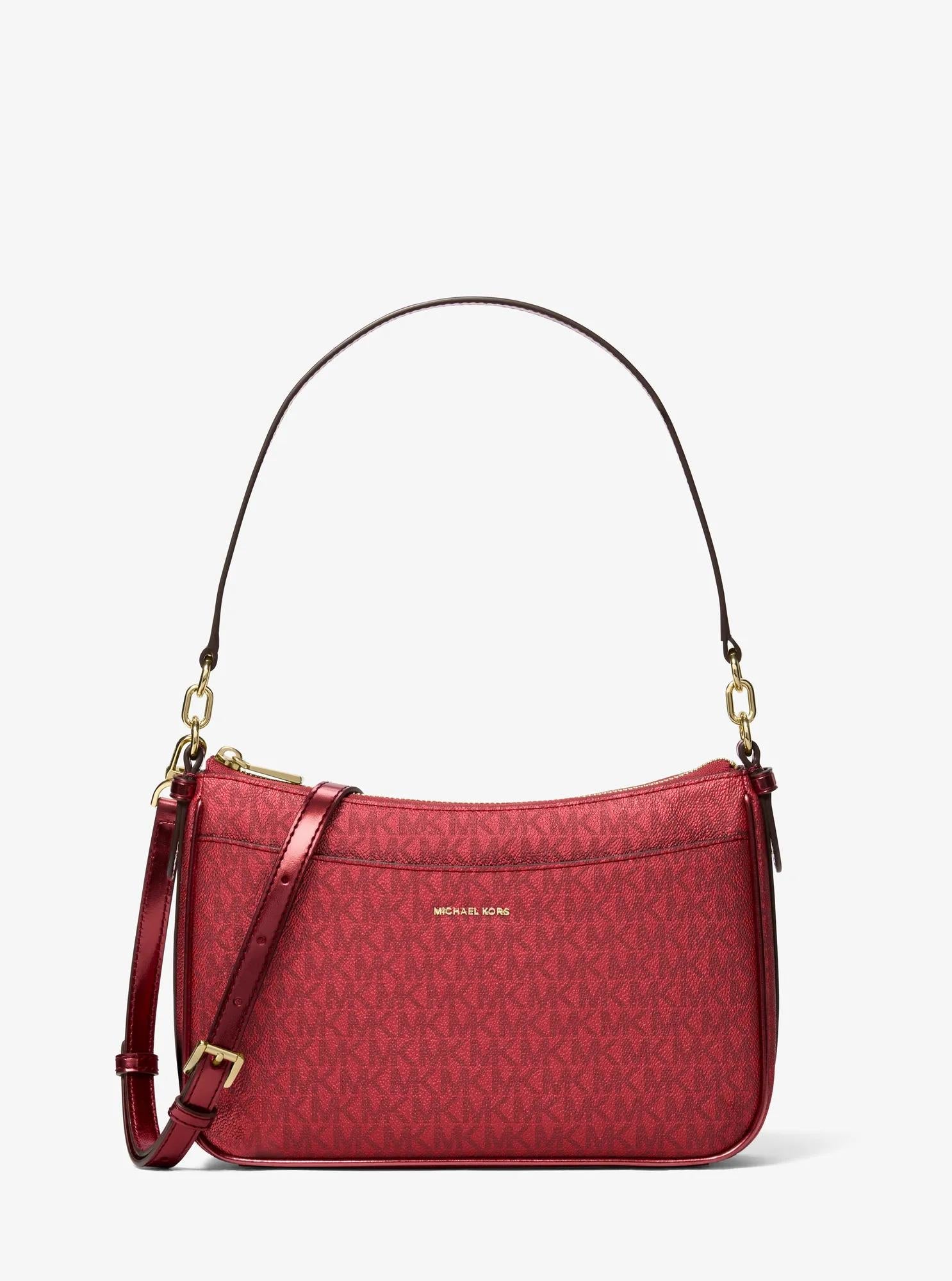 Jet Set Medium Metallic Signature Logo Convertible Crossbody Bag