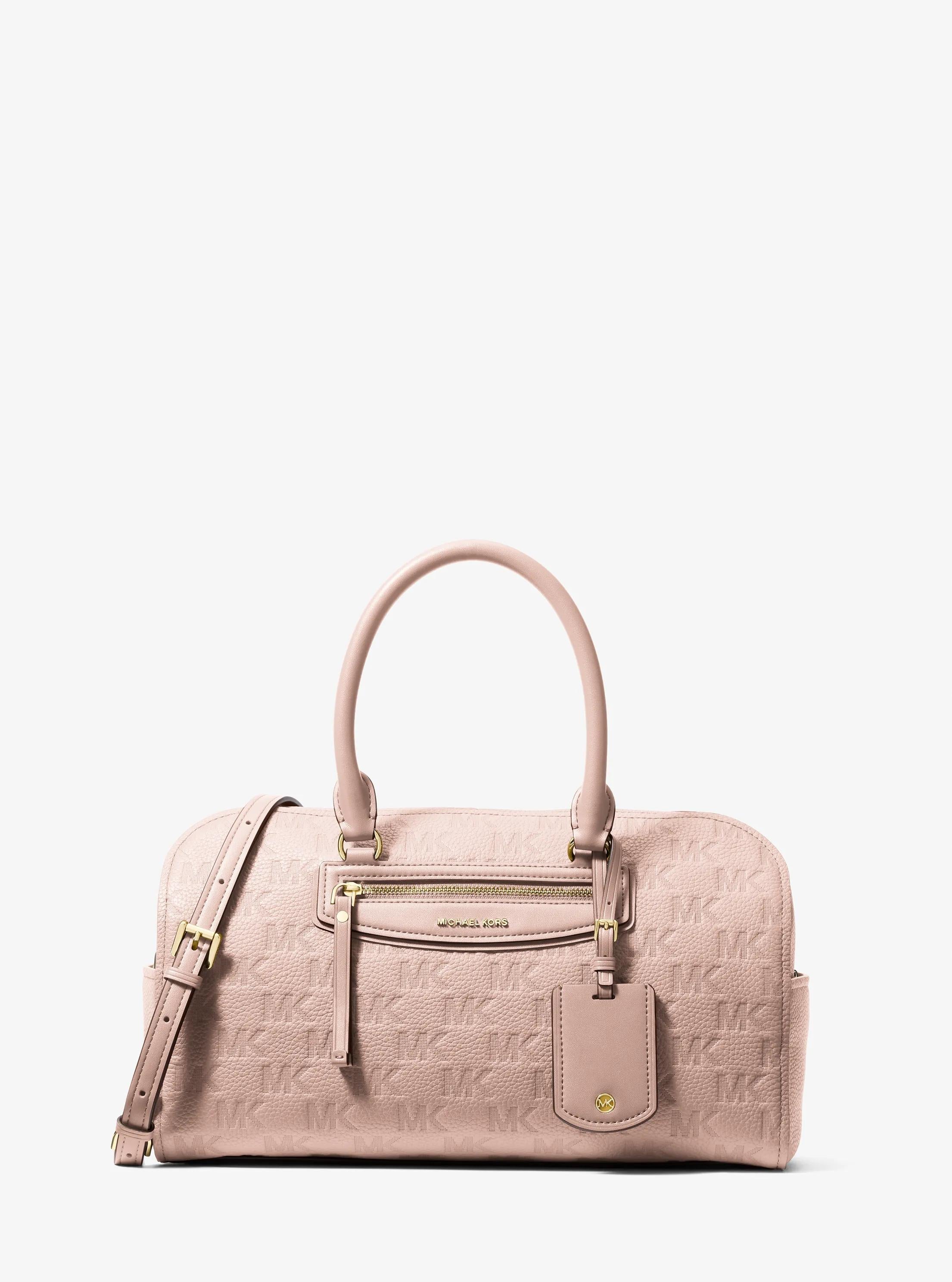 Jet Set Travel Medium Logo Embossed Leather Duffel Crossbody Bag