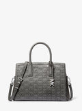 Laila Medium Logo Embossed Burnished Leather Satchel