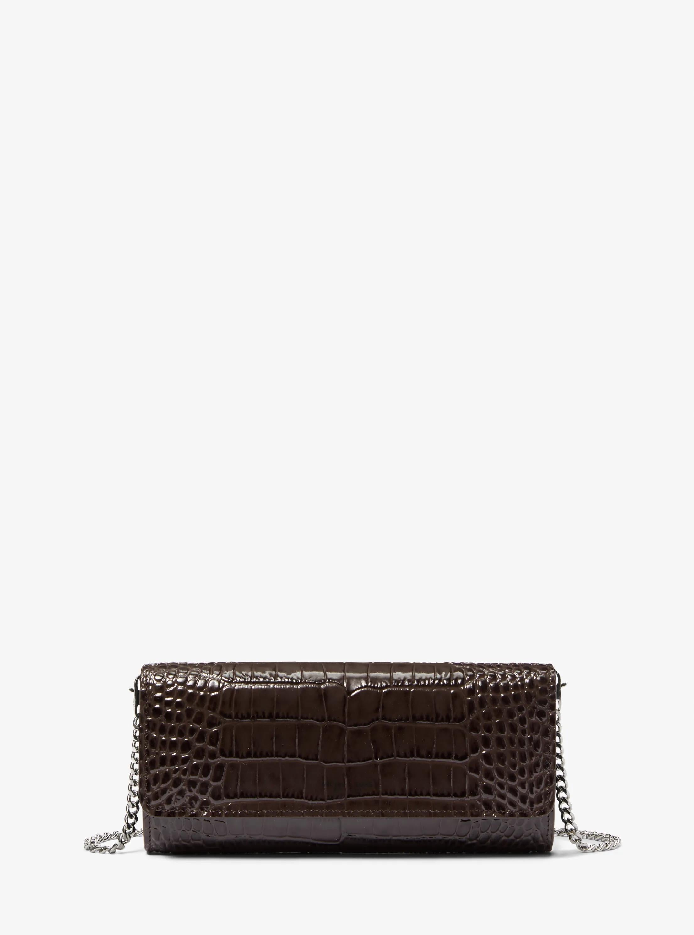 Cate Crocodile Embossed Patent Leather Clutch