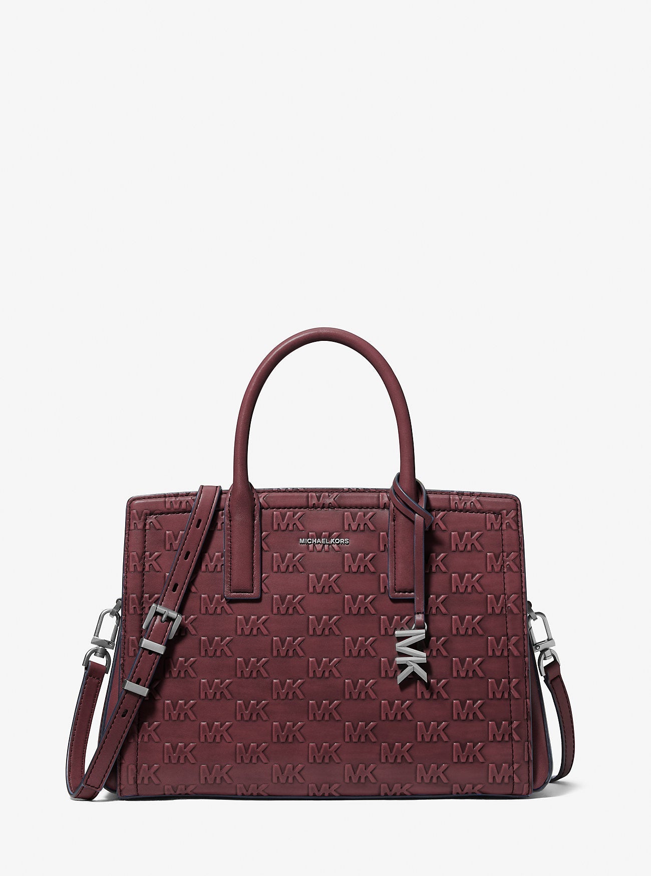 Laila Medium Logo Embossed Burnished Leather Satchel