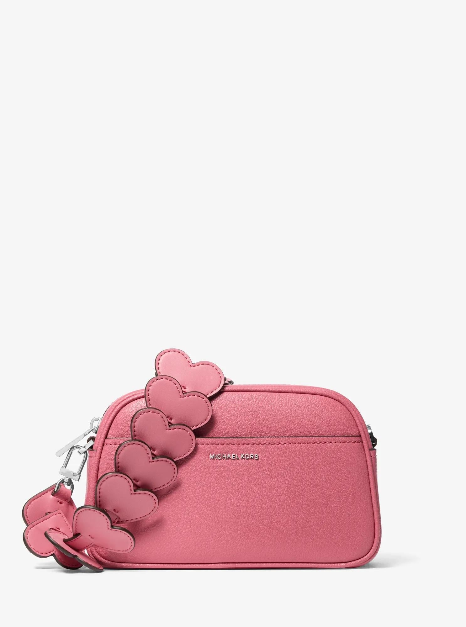 Jet Set Small Leather and Heart Embellished Strap Camera Crossbody Bag