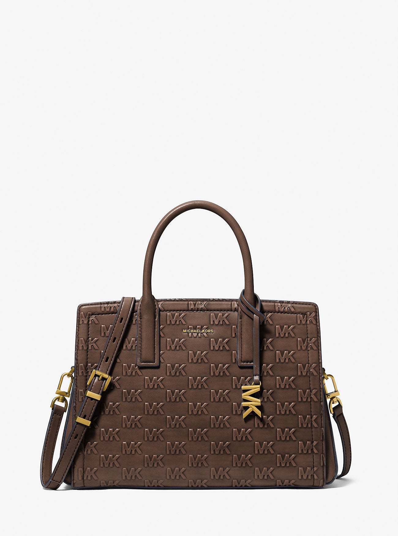 Laila Medium Logo Embossed Burnished Leather Satchel