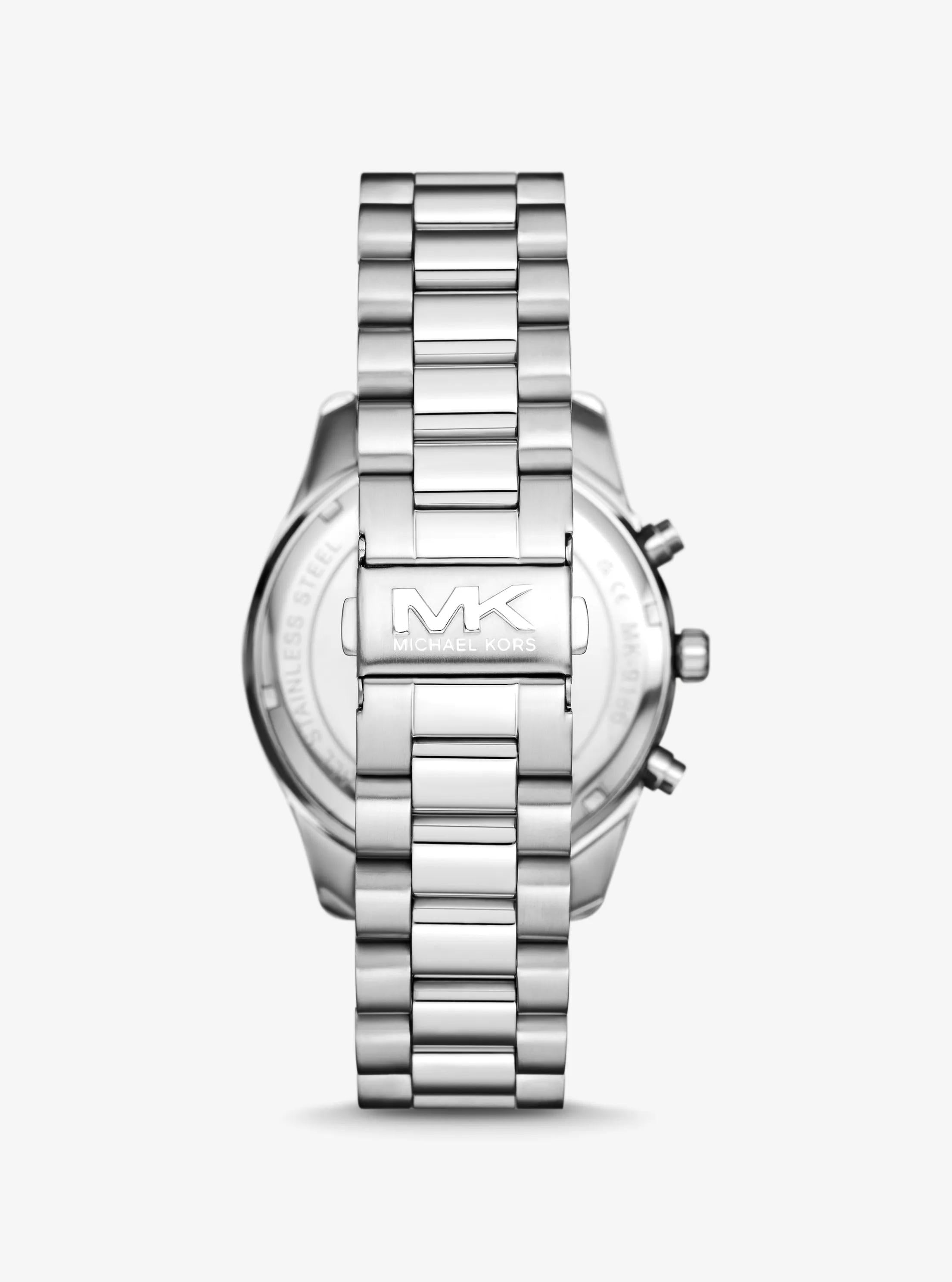 Oversized Lexington Silver-Tone Watch and Crocodile-Embossed Leather Card Case Gift Set